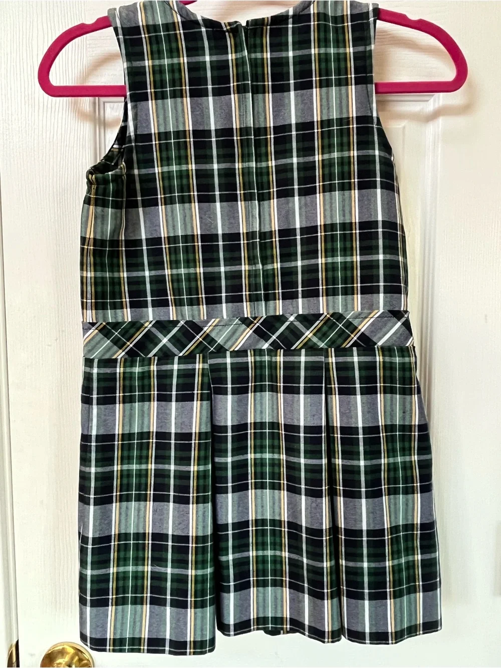 Girls Green Plaid Sleeveless School Dress